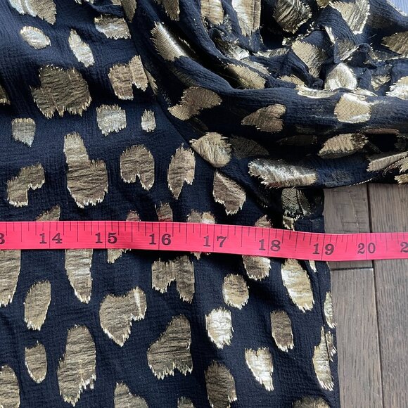 Rebecca Taylor Silk Ruffle Blouse Size 4 Black Gold Metallic Designer Top - Picture 6 of 7